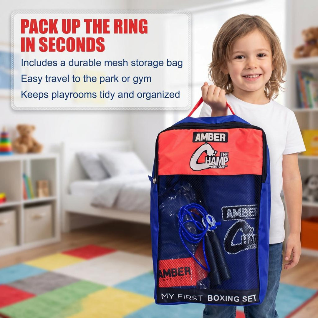 Mini Boxing Toy Set Junior For 3 to 7yr olds Set Includes - 16inch Toy Heavy bag, Junior Gloves, Toy Headgear and Jump Rope in a Handy Storage Bag. Great Gift Idea