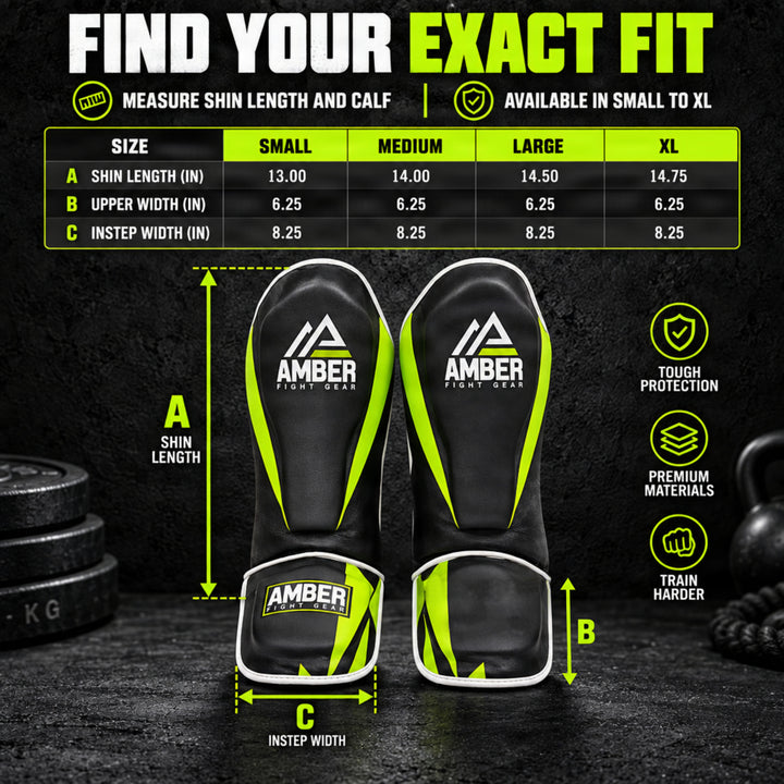 Amber Fight Gear Pro Style Competition Muay Thai Shin Guards with Instep