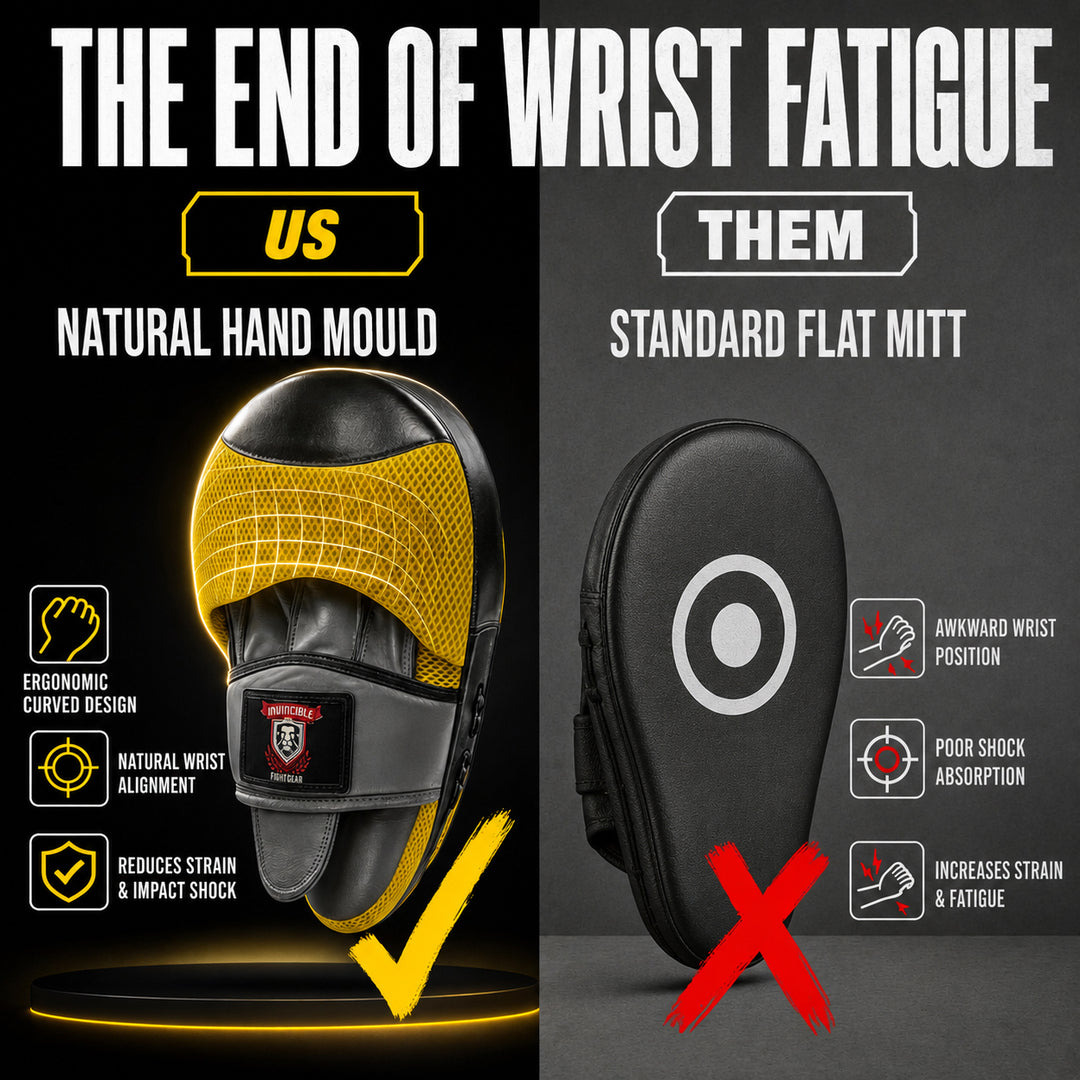 Invincible Fight Gear Pro Boxing Punching Mitts | Leather Focus Pads for MMA, Karate, Muay Thai &amp; Martial Arts | Curved Target Striking Mittens for Training &amp; Coaching, Ambidextrous | Black/Yellow