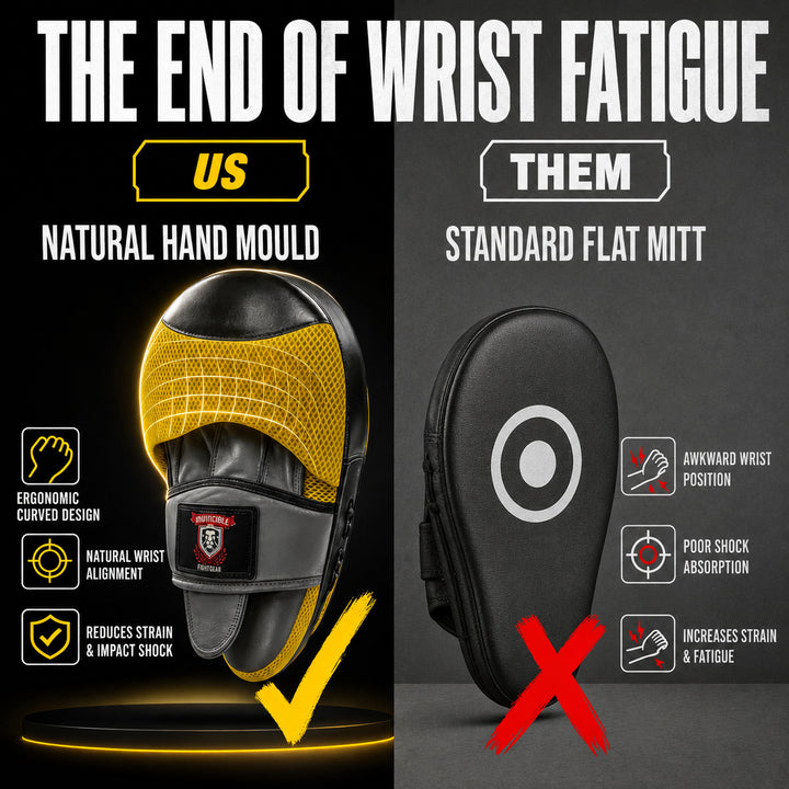 Invincible Fight Gear Pro Boxing Punching Mitts | Leather Focus Pads for MMA, Karate, Muay Thai &amp; Martial Arts | Curved Target Striking Mittens for Training &amp; Coaching, Ambidextrous | Black/Yellow