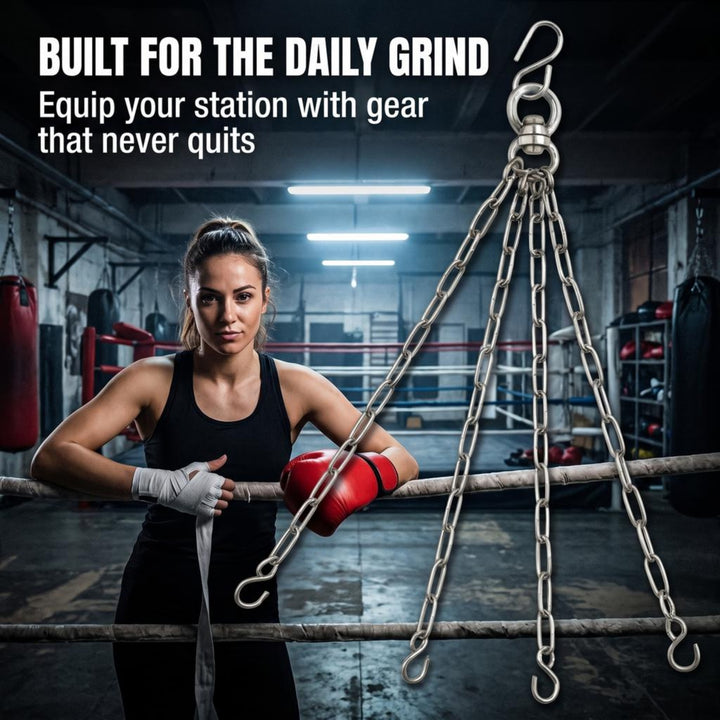 AFG Heavy Duty Heavy Bag Chain with Swivel  Boxing, Kickboxing, Muay Thai Heavy Bag Hanger Chain, 4 Ring Compatible, Durable Steel Construction ? Silver