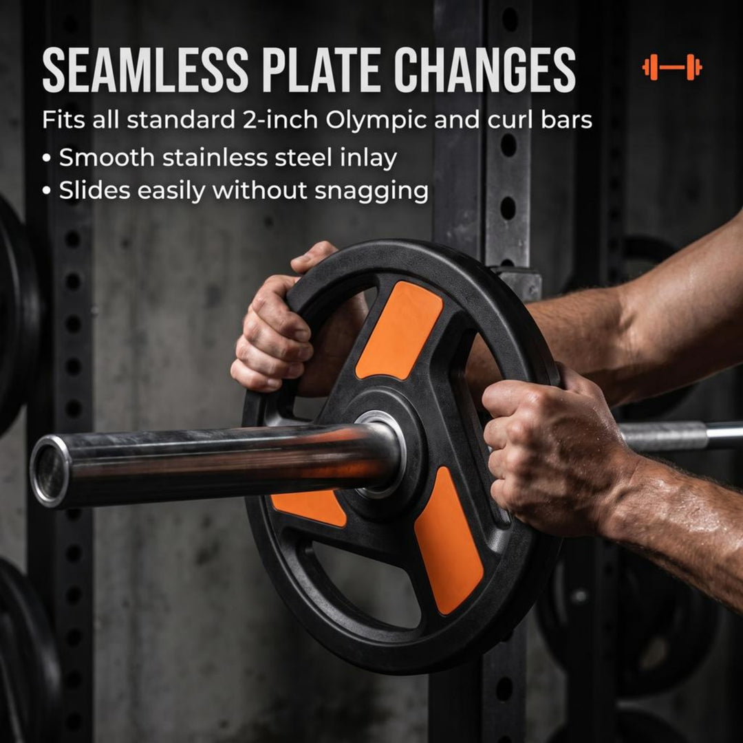 Tri-Grip Olympic Weight Plates Pairs, Rubber Coated Cast Iron Plates for Home Gym &amp; Fitness Workouts, 2-Inch Center Hole, Secure Grip, Durable &amp; Floor-Protective