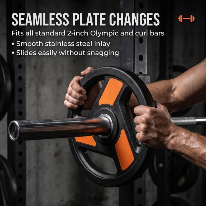 Tri-Grip Olympic Weight Plates Pairs, Rubber Coated Cast Iron Plates for Home Gym &amp; Fitness Workouts, 2-Inch Center Hole, Secure Grip, Durable &amp; Floor-Protective