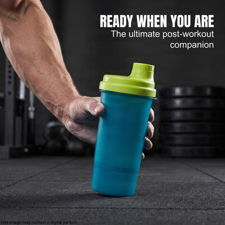 Amber Fight Gear Super Shaker Big with Storage Cap No. 3 BPA-Free, Leak-Proof Protein Shaker Bottle with Wide Mouth Opening, Hi-Flow Cap, and Bottom Storage for Supplements, Blue