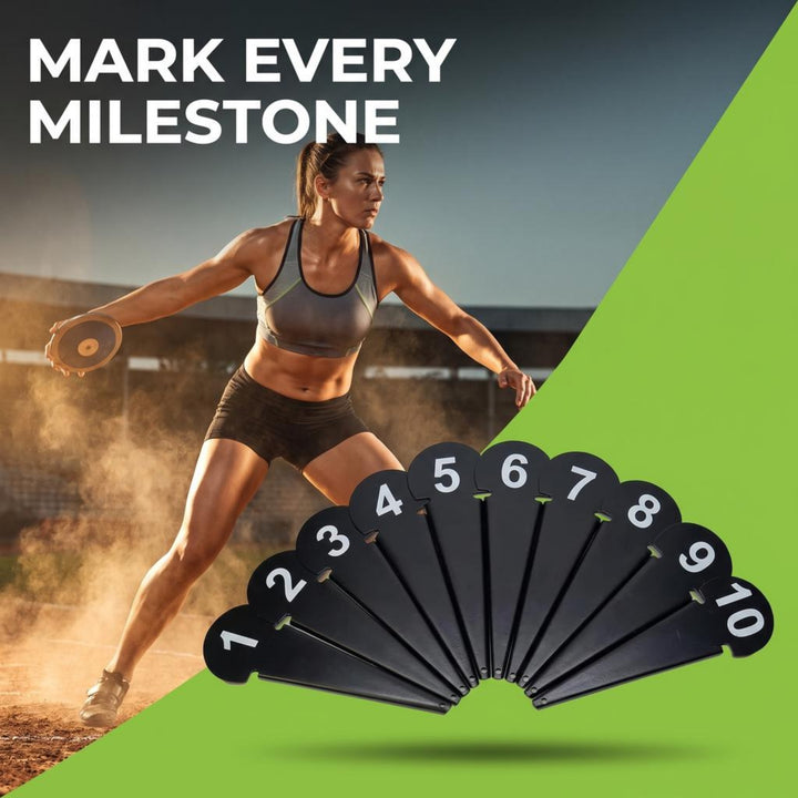 Durable Discus &amp; Shot Put Markers (Set of 10) Essential Track and Field Equipment, Spiked Tips for Secure Placement, High Visibility, Robust Metal Construction for Competitions and Training