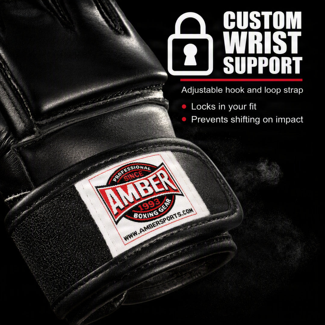 Amber Fight Gear Leather Grappling Gloves with Enhanced Grip &amp; Wrist Support