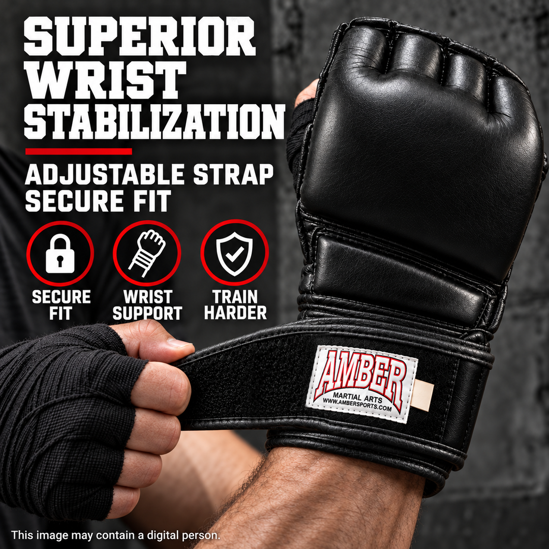 Amber Fight Gear MMA Gel Shock Training Gloves with Leather Construction