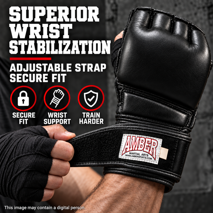 Amber Fight Gear MMA Gel Shock Training Gloves with Leather Construction