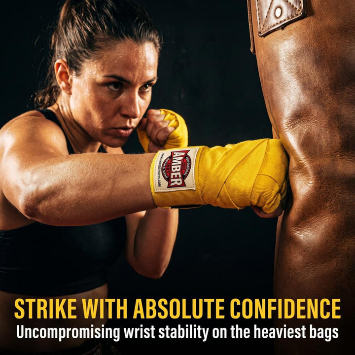 Amber Fight Gear Semi Elastic Professional Hand Wraps with Hook and Loop Closure for Boxing Kickboxing Muay Thai MMA for Men and Women