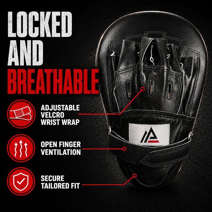 Amber Fight Gear Genuine Leather Extreme Curved Target Focus Punching Mitts for MMA, Kickboxing, Muay Thai Martial Arts Sparring with Wrist Support