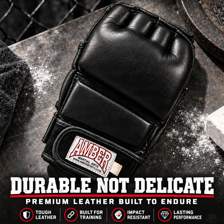Amber Fight Gear MMA Gel Shock Training Gloves with Leather Construction