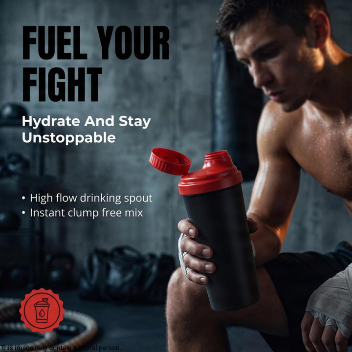Amber Fight Gear Shaker Glass With Cap No. 3, Durable BPA-Free Polymer, Effective Protein Mixing, Leak-Proof, Portable, Versatile for Gym, Sports, Daily Use, Red