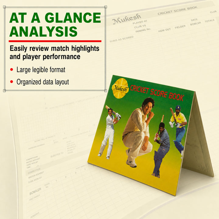 Amber Fight Gear Cricket Scorebook Logging 48 Innings for Comprehensive Game Records and Seasonal Progress Tracking
