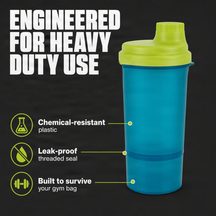 Amber Fight Gear Super Shaker Big with Storage Cap No. 3 BPA-Free, Leak-Proof Protein Shaker Bottle with Wide Mouth Opening, Hi-Flow Cap, and Bottom Storage for Supplements, Blue
