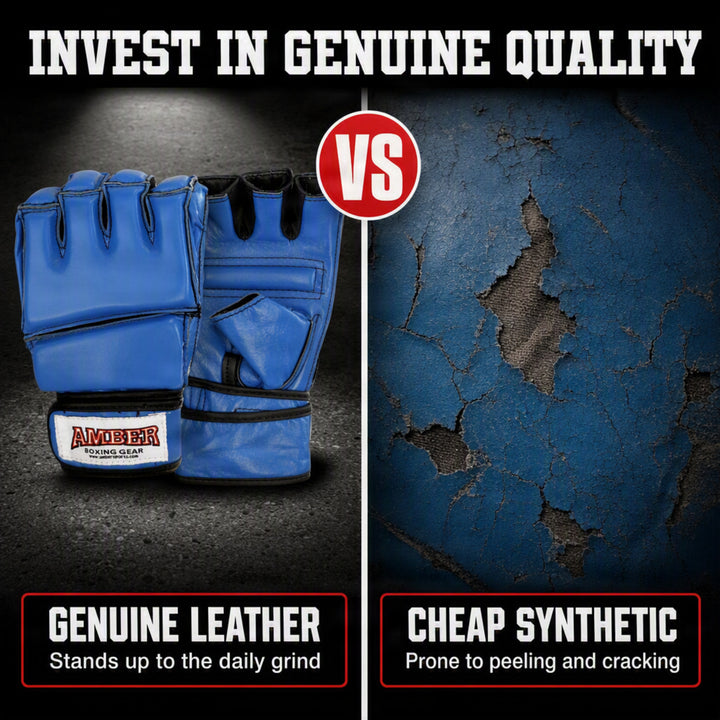 Amber Fight Gear Leather Grappling Gloves with Enhanced Grip &amp; Wrist Support