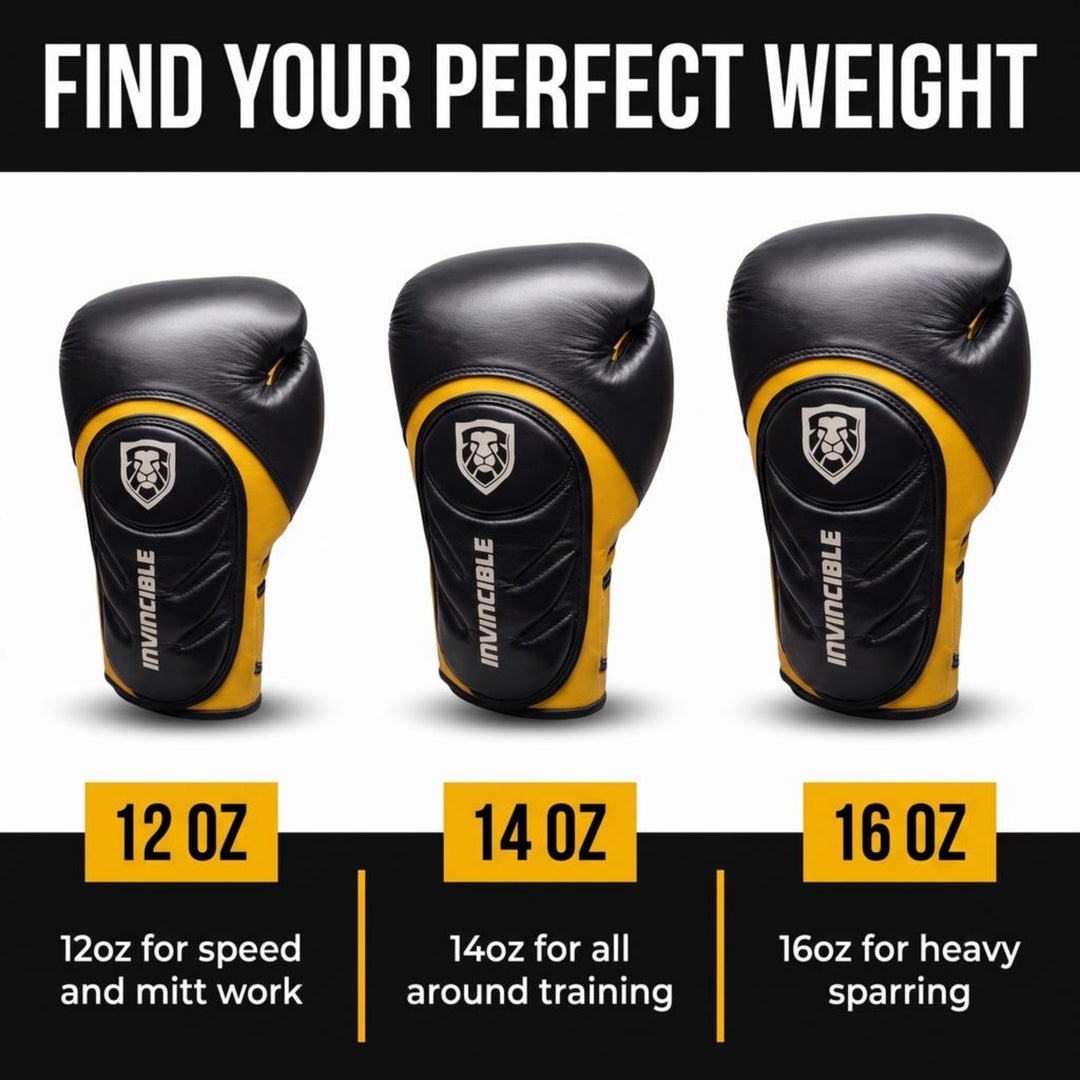 Invincible Fight Gear Pro Leather Boxing Gloves v2.0 | Multi-Layered Foam Training Gloves for MMA, Kickboxing, Muay Thai Sparring | Men, Women &amp; Kids | 12oz, 14oz, 16oz