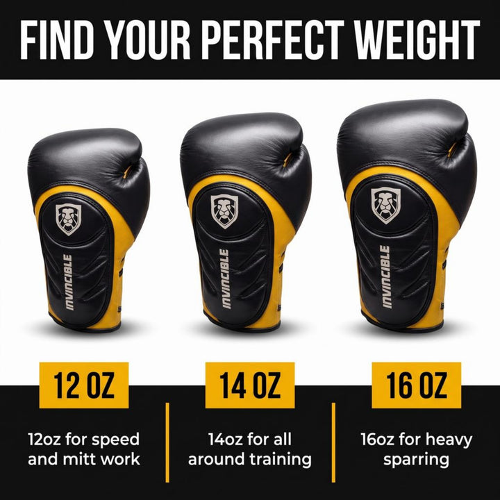 Invincible Fight Gear Pro Leather Boxing Gloves v2.0 | Multi-Layered Foam Training Gloves for MMA, Kickboxing, Muay Thai Sparring | Men, Women &amp; Kids | 12oz, 14oz, 16oz