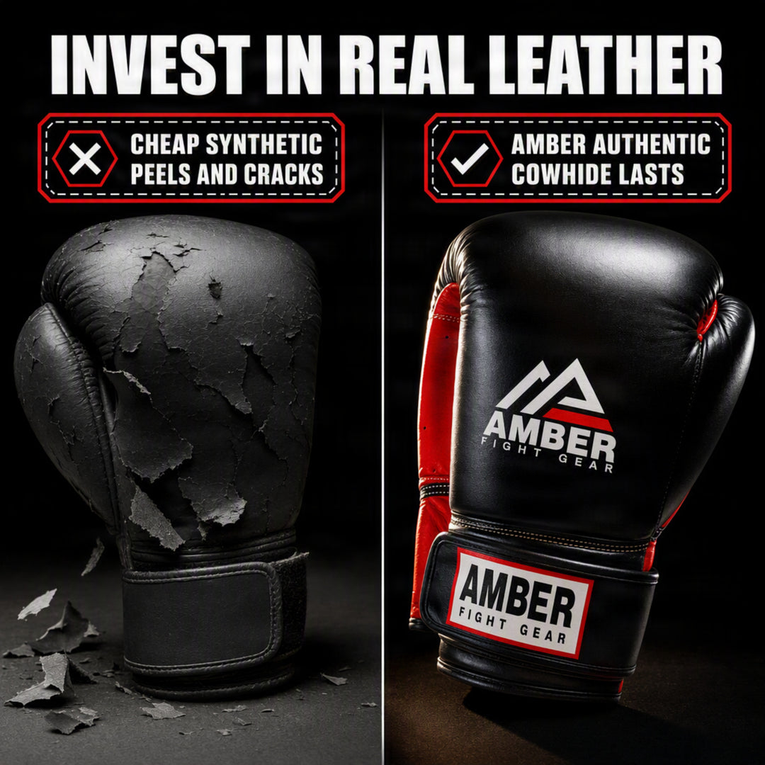 Amber Fight Gear Leather Boxing Gloves with Hook &amp; Loop