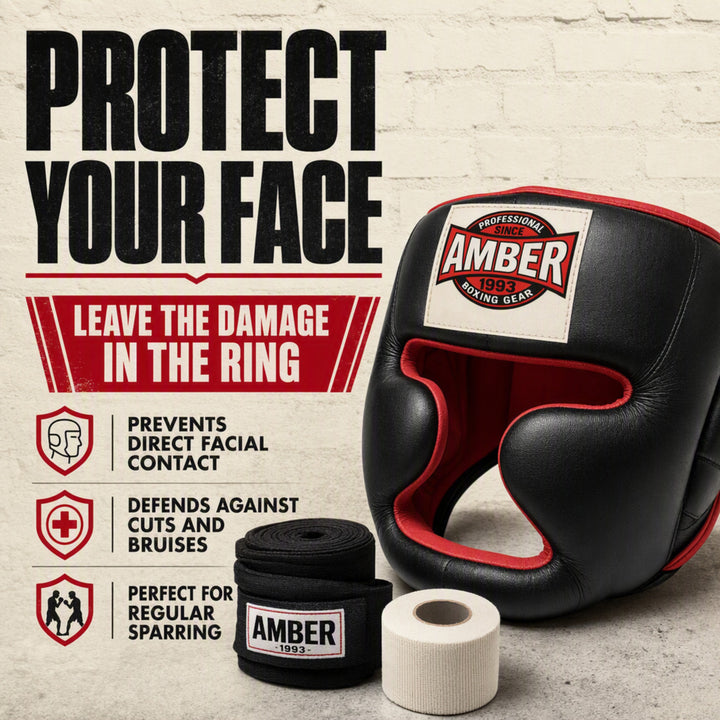 Deluxe All Leather Headgear with Cheek Protection for Boxing, Kickboxing, and MMA