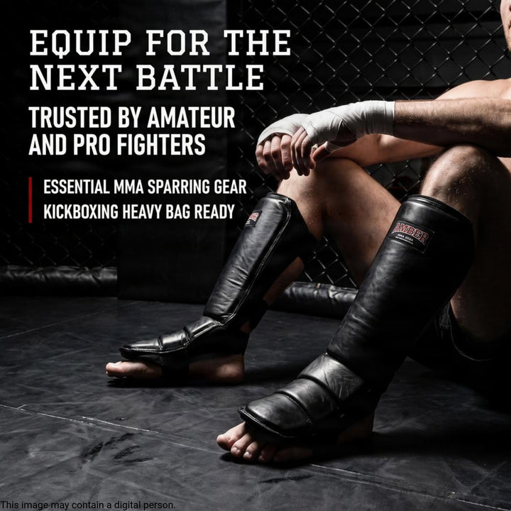 Amber Fight Gear MMA Shin &amp; Instep Protectors with Reinforced Leather Face