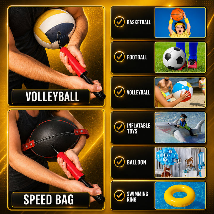 Ultimate Sports Ball Pump Kit - Dual-Action 10 Inch Pump with Hose Extension and Needle for Fast Inflation of Basketball, Volleyball, Soccer, Football, and More