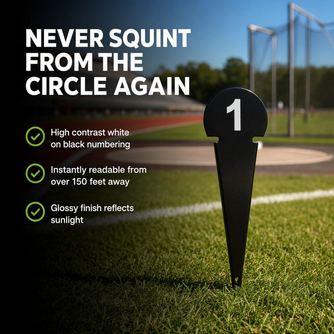 Durable Discus &amp; Shot Put Markers (Set of 10) Essential Track and Field Equipment, Spiked Tips for Secure Placement, High Visibility, Robust Metal Construction for Competitions and Training