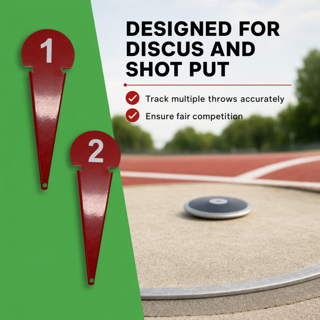 Durable Discus &amp; Shot Put Markers (Set of 10) Essential Track and Field Equipment, Spiked Tips for Secure Placement, High Visibility, Robust Metal Construction for Competitions and Training