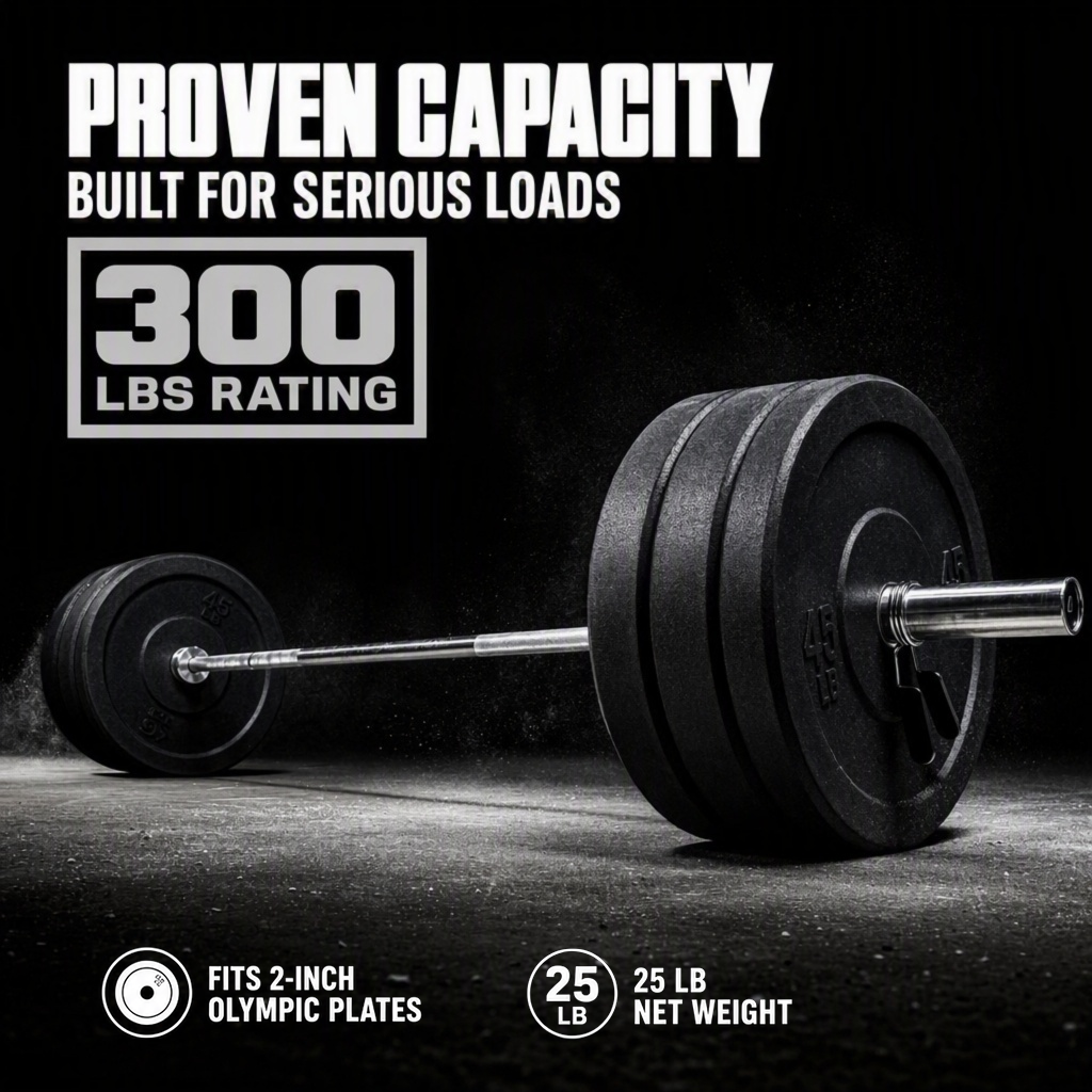 Olympic 60-Inch Barbell, 300 Lbs. Capacity, Chrome Plated, 60-Inch Weightlifting Bar with Medium Knurling &amp; Rotating Sleeves, Strength Training, Home Gym, Powerlifting