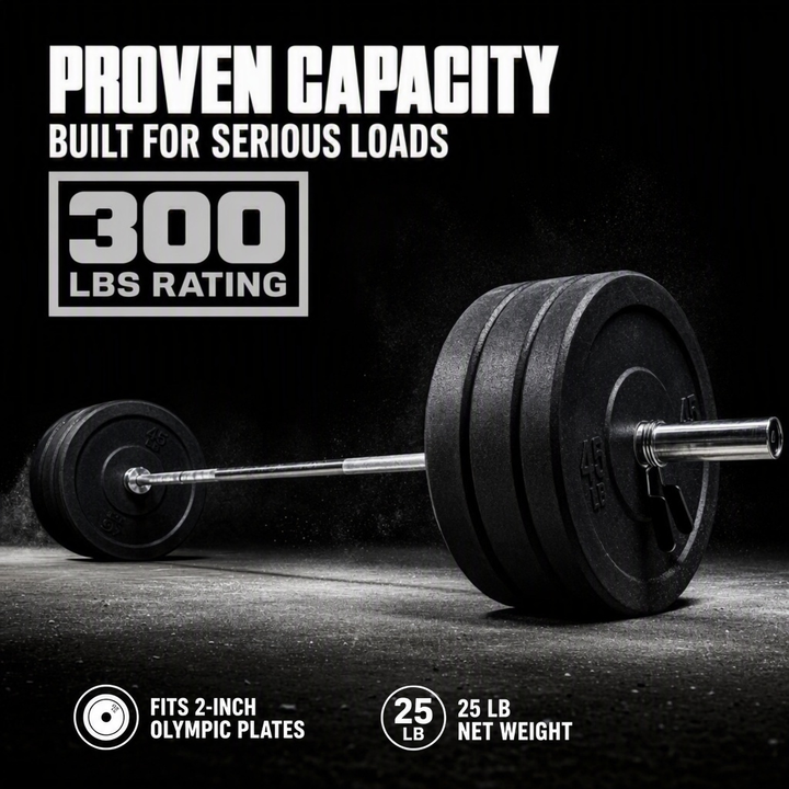 Olympic 60-Inch Barbell, 300 Lbs. Capacity, Chrome Plated, 60-Inch Weightlifting Bar with Medium Knurling &amp; Rotating Sleeves, Strength Training, Home Gym, Powerlifting