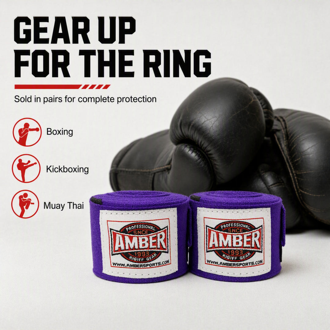 Amber Fight Gear Semi Elastic Professional Hand Wraps with Hook and Loop Closure for Boxing Kickboxing Muay Thai MMA for Men and Women
