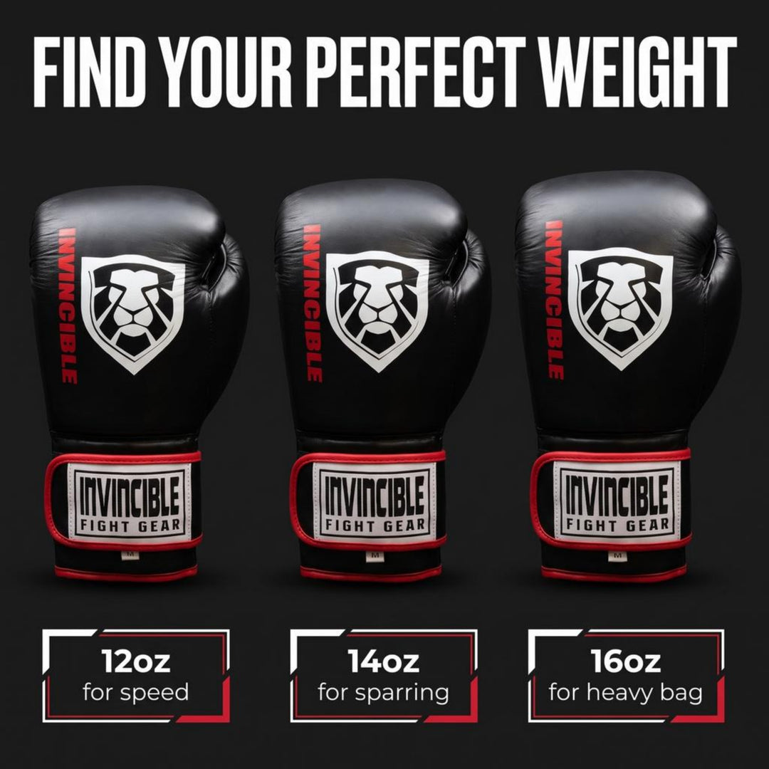 Invincible Fight Gear All Leather Boxing Bag Gloves | Premium Cast Iron Heavy Punching Gloves for MMA, Kickboxing, Muay Thai Sparring | Men &amp; Women Training Equipment | 12oz, 14oz, 16oz