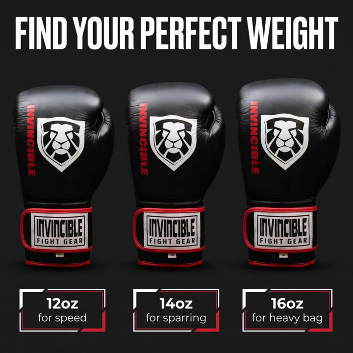 Invincible Fight Gear All Leather Boxing Bag Gloves | Premium Cast Iron Heavy Punching Gloves for MMA, Kickboxing, Muay Thai Sparring | Men &amp; Women Training Equipment | 12oz, 14oz, 16oz
