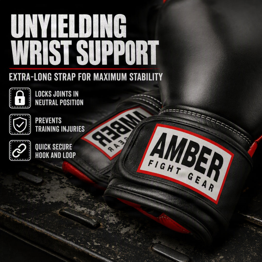 Amber Fight Gear Leather Boxing Gloves with Hook &amp; Loop