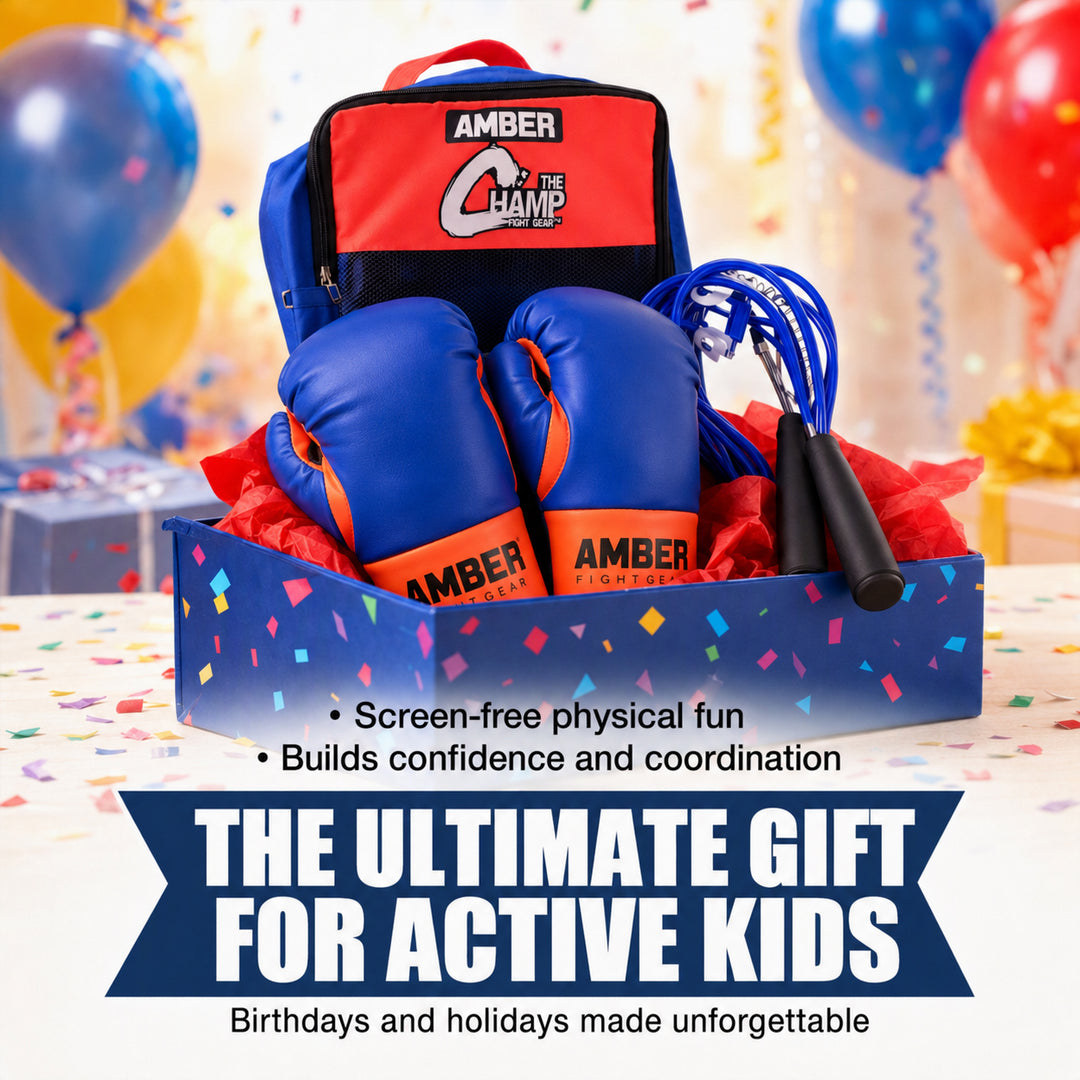 Mini Boxing Toy Set Junior For 3 to 7yr olds Set Includes - 16inch Toy Heavy bag, Junior Gloves, Toy Headgear and Jump Rope in a Handy Storage Bag. Great Gift Idea