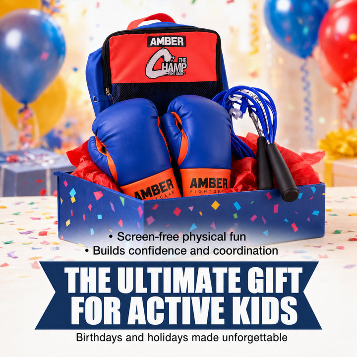 Mini Boxing Toy Set Junior For 3 to 7yr olds Set Includes - 16inch Toy Heavy bag, Junior Gloves, Toy Headgear and Jump Rope in a Handy Storage Bag. Great Gift Idea