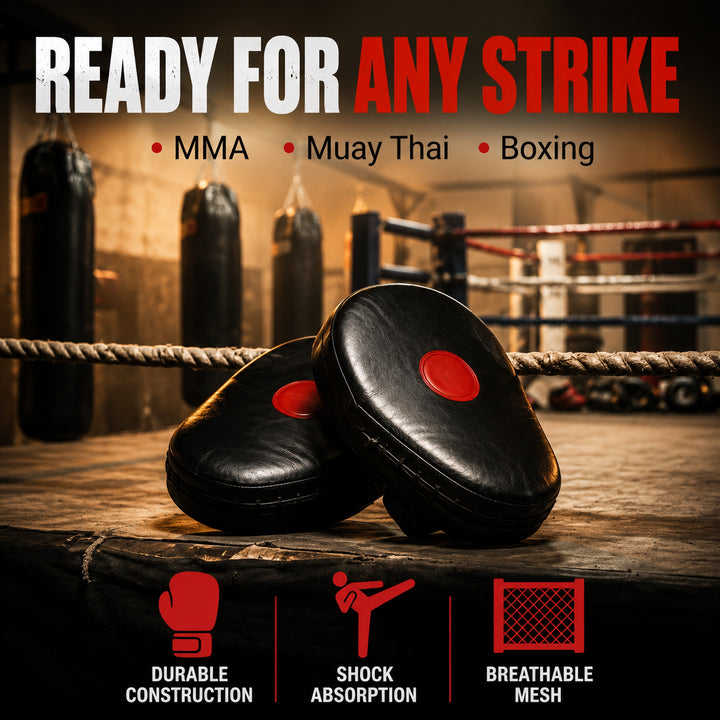 Amber Fight Gear Genuine Leather Extreme Curved Target Focus Punching Mitts for MMA, Kickboxing, Muay Thai Martial Arts Sparring with Wrist Support
