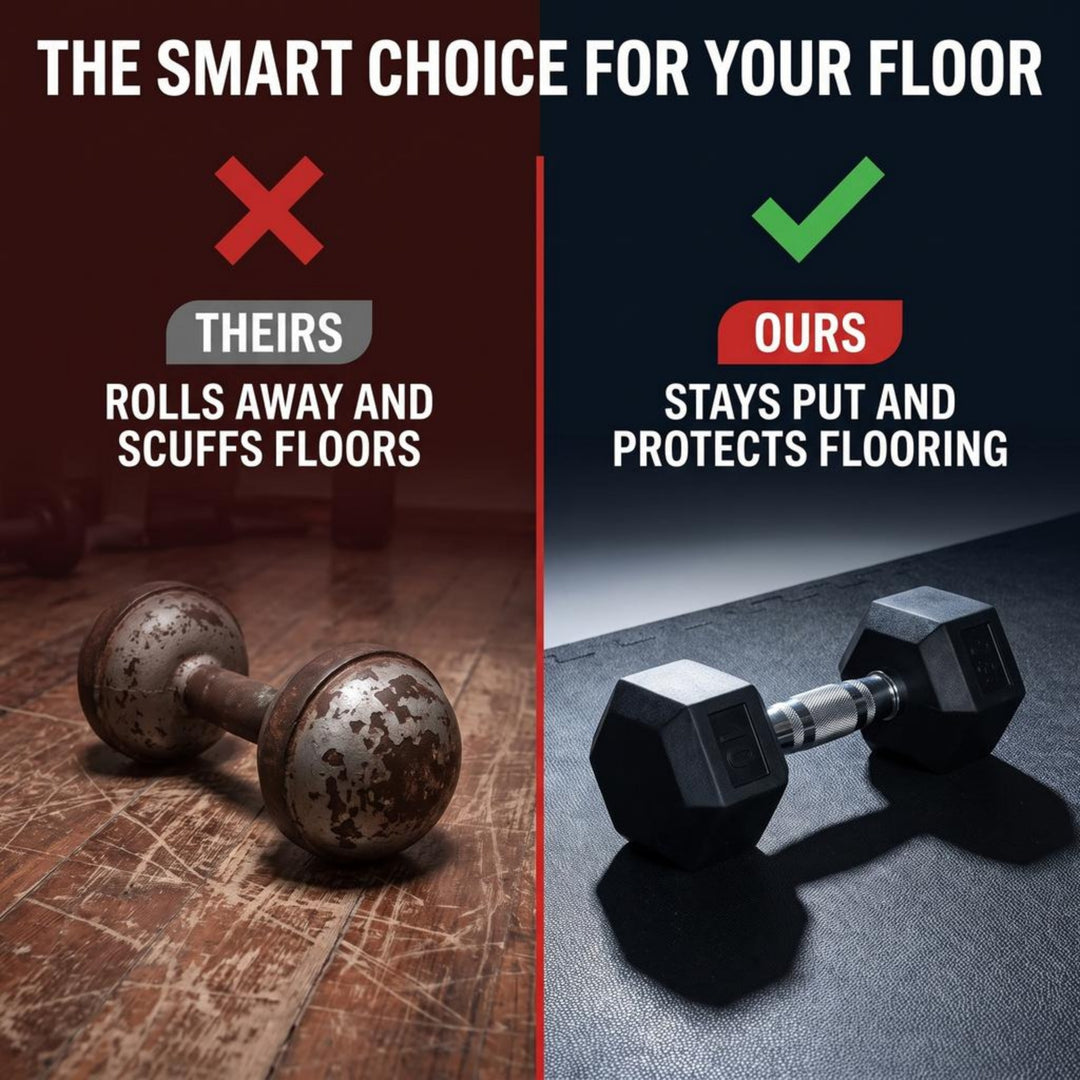 Barbell Rubber encased Hex Dumbbell Weights with Metal Handles for Strength Training, Full Body Workout. Sold as a Pairs