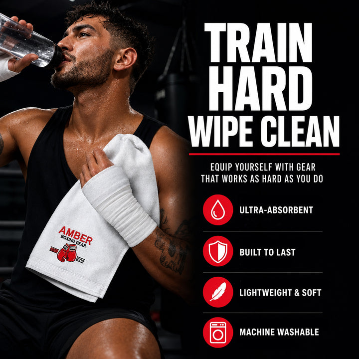 Boxing Workout Towel, Ultra-Soft Terry Cloth, Highly Absorbent, Durable &amp; Odor-Resistant, Quick-Dry, Machine Washable ? Ideal for Boxing, Gym, Sports &amp; Fitness Training ? White, 16 x 25 Inches