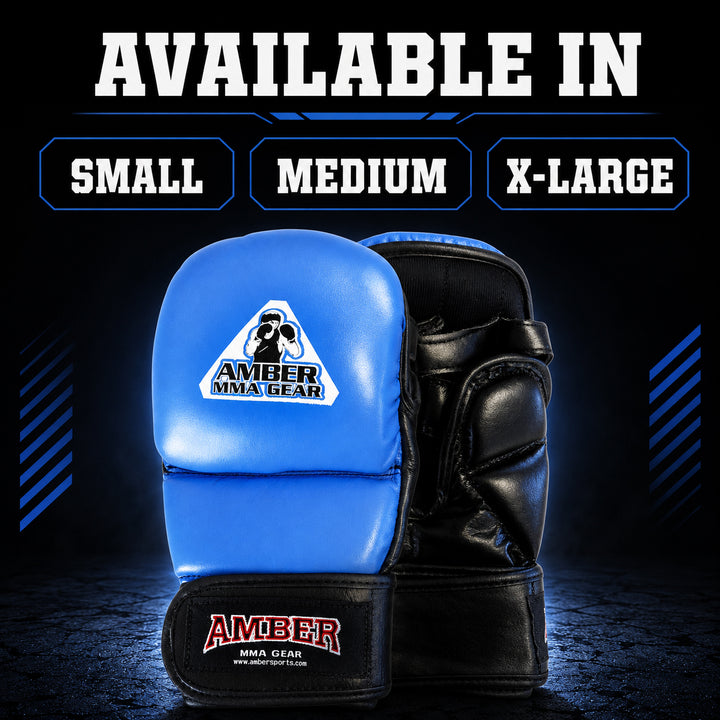 MMA Safety Training Gloves, Premium Leather, Shock Absorbing Foam, Adjustable Closure, Durable &amp; Comfortable for Sparring, Bag Work &amp; MMA Workouts, Blue, Small