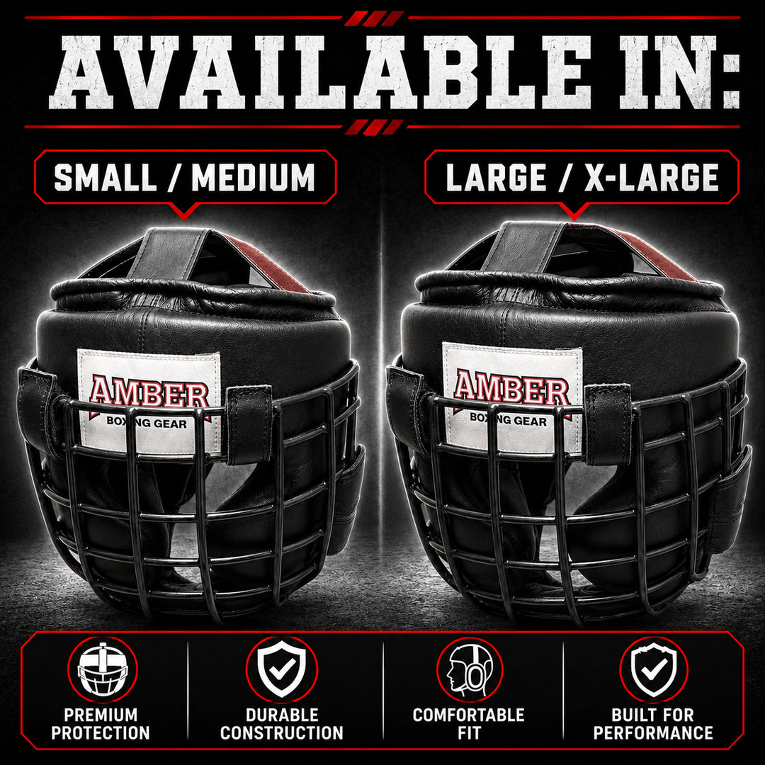 Heavy Leather Headgear with Removable Face Mask, Adjustable Hook &amp; Loop Closure - Ideal for Boxing, Kickboxing, MMA Training
