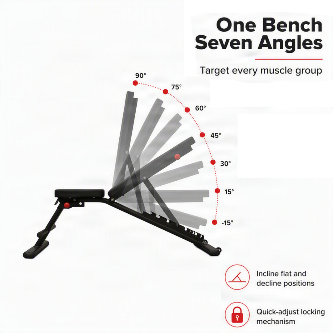 Multi-Purpose Adjustable Weight Bench with Wider Backrest/Seat and Easy Storage - 7 Position Ideal for Full Body Workout at Home Gym.