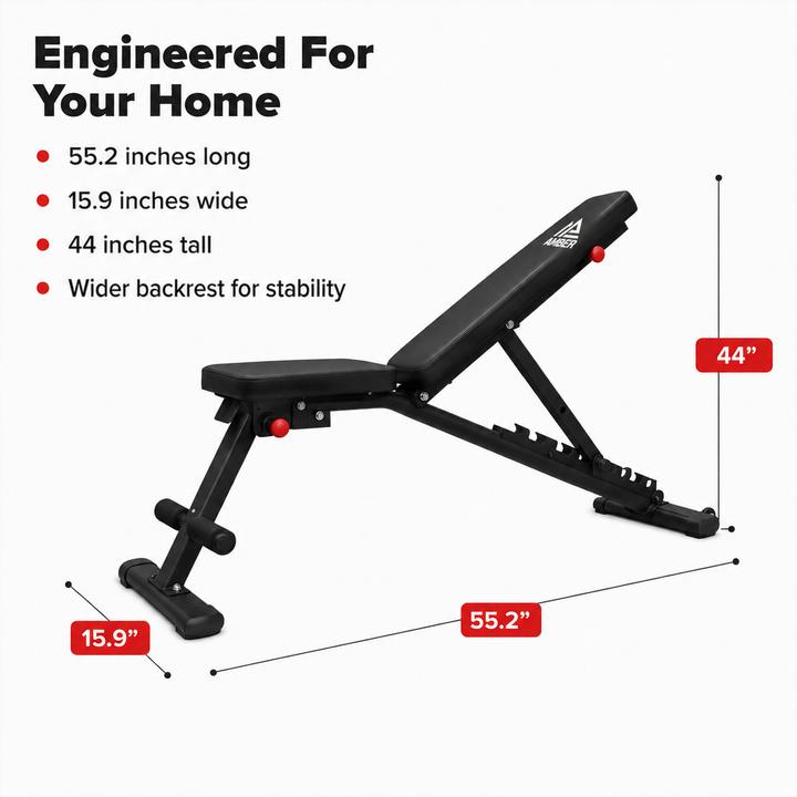 Multi-Purpose Adjustable Weight Bench with Wider Backrest/Seat and Easy Storage - 7 Position Ideal for Full Body Workout at Home Gym.