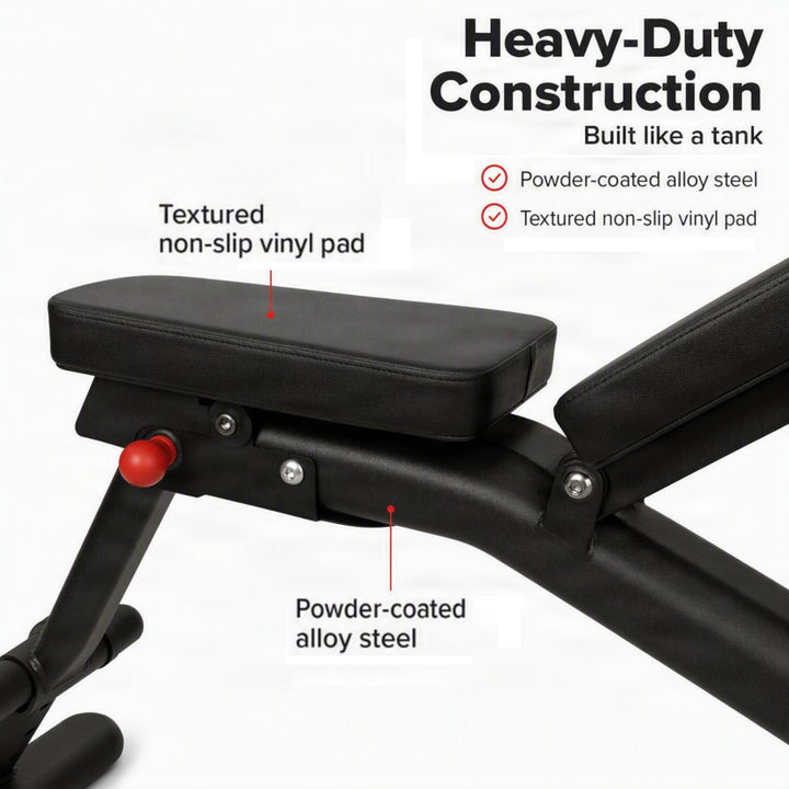 Multi-Purpose Adjustable Weight Bench with Wider Backrest/Seat and Easy Storage - 7 Position Ideal for Full Body Workout at Home Gym.