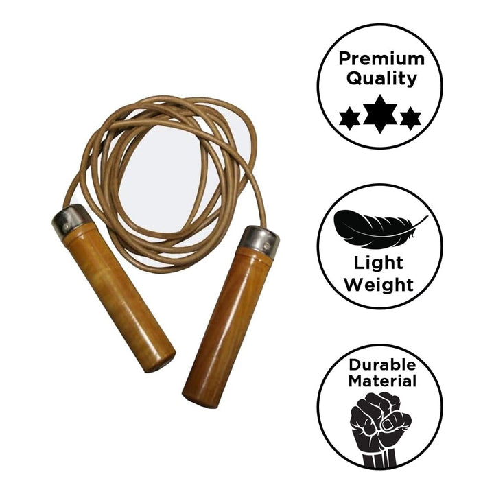 Cowhide Leather Jump Rope with Wooden Handles &amp; Bearings, Adjustable Length for Personalized Fitness, Perfect for Boxing, and Agility Training, Portable for Indoor &amp; Outdoor Use, 8.5ft