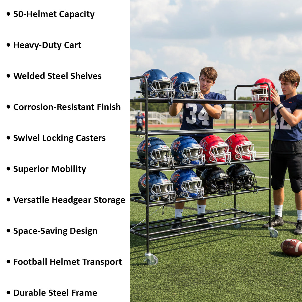 Pro Down Heavy-Duty Football Helmet Cart - Holds 50 Helmets