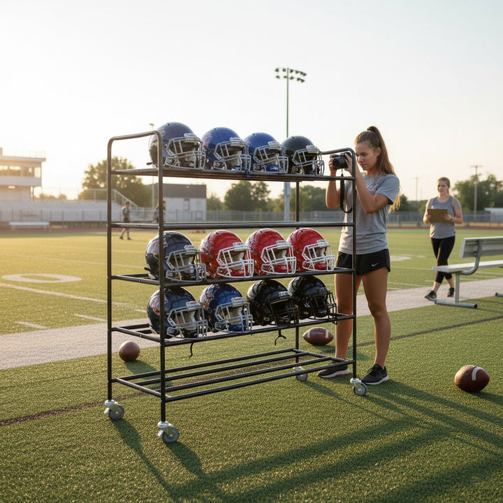 Pro Down Heavy-Duty Football Helmet Cart - Holds 50 Helmets