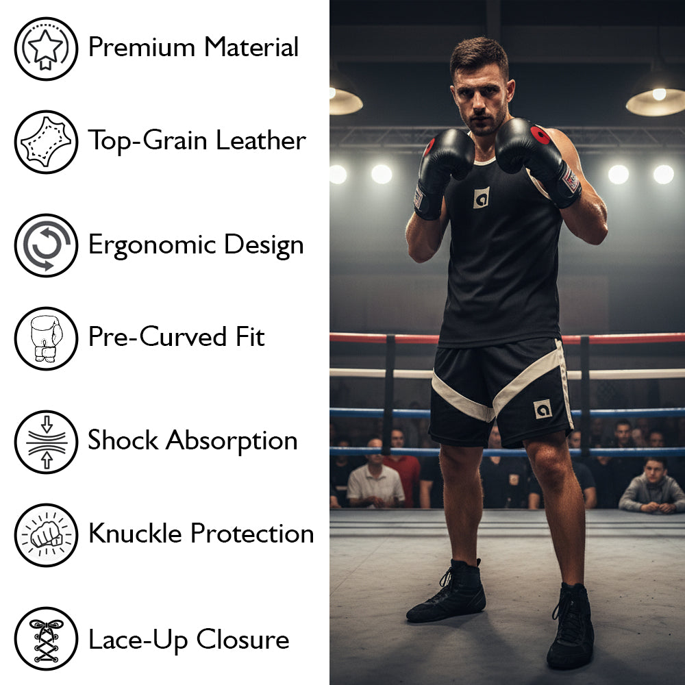 Professional Lace-Up All Leather Boxing Gloves - Top Grain Leather, Lightweight Padding for Speed Bags, Double-End Bags &amp; Heavy Bags