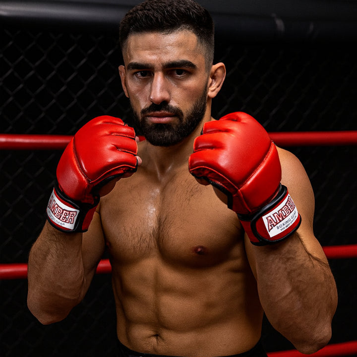 Premium Grappling Gloves for MMA Leather, Enhanced Grip, Excellent Wrist Support, Breathable Comfort - Ideal for Grappling and Clinch Fighting - Red X-Large