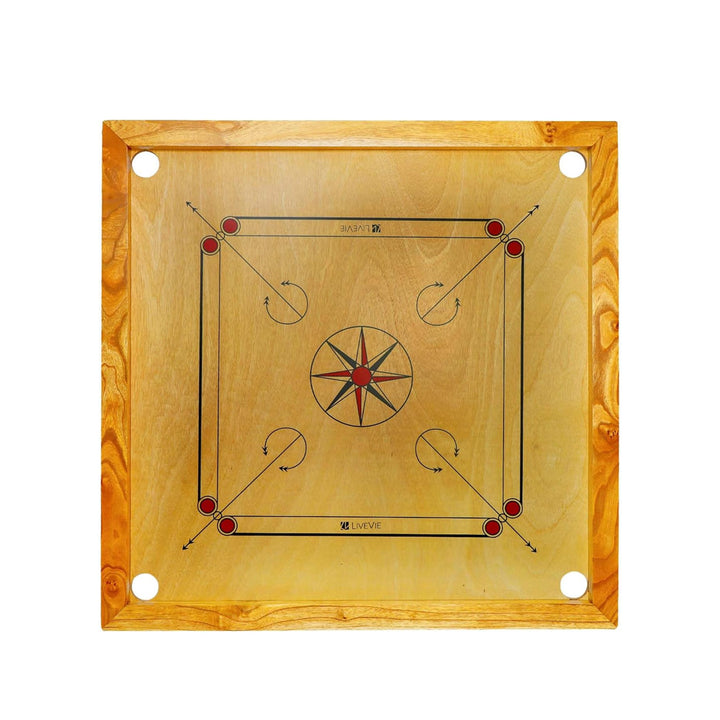 Carrom Board with Coins, Striker &amp; Bori Powder ? Smooth Surface, Professional Quality, Mango Wood Frame, Sealed Pockets, Water-Resistant Matte Finish, 32x32 Inch