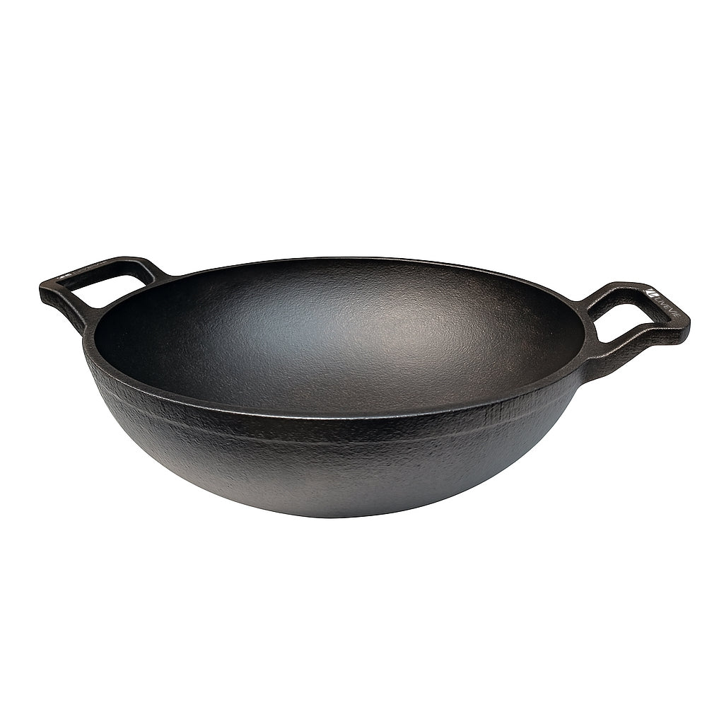 Cast Iron Deep Kadai Wok with Dual Handles, Heavy-Duty Cooking Pot for Deep Frying, Stir-Frying, Curries ? Gas, Grill &amp; Open Flame Compatible